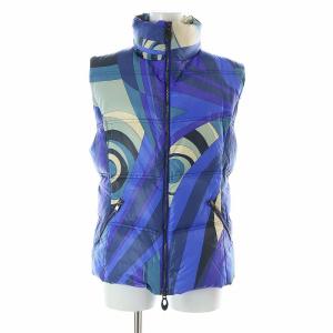 マーブル柄ダウンベスト ジップアップ 総柄 スタンドカラー 40 M 青 ブルー 紫 パープル /AT
