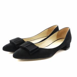 パンプス ポインテッドトゥ リボン スエード 36.5 ブラック