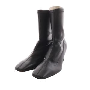 SATURNIA ショートブーツ スクエアトゥ レザー 38.5 25.5cm 黒 ブラック /AK10