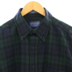 PENDLETON ブラックウォッチ ウール ネルチェックボタンダウンシャツ 長袖 L 紺 緑 黒
