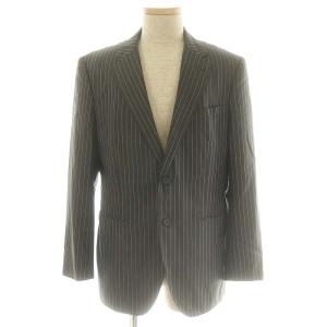 PAUL SMITH ウール シルク ストライプ スーツ ジャケット シングル センターベント パンツ センタープレス L2 XL チャコールグレー