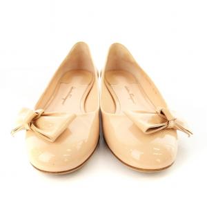 Salvatore Ferragamo AVOLA フラットパンプス リボン エナメル 6D ピンク