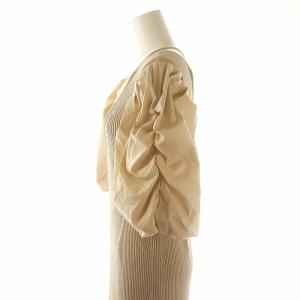 CELFORD 22SS ボリューム袖ニットタイトワンピース ロング丈 マキシ丈 半袖 コットン混 36 S ベージュ