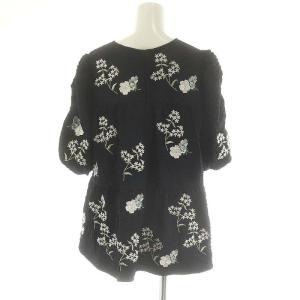 Chesty 23SS ジャガード刺繍トップス ブラウス プルオーバー 五分袖 パフスリーブ 0 紺 マルチカラー