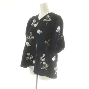 Chesty 23SS ジャガード刺繍トップス ブラウス プルオーバー 五分袖 パフスリーブ 0 紺 マルチカラー