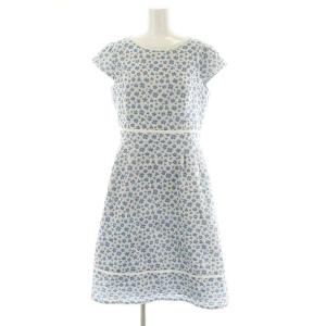 23SS PRIMURA LONDE ドレス ワンピース 膝丈 半袖 レース 花柄 6 オフホワイト 青 ブルー