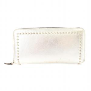 J&M DAVIDSON ジエロンゲテッド ジップ ウォレット ウィズ スタッズ 長財布 銀色 /MM OF