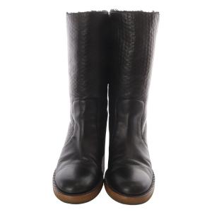 CHANEL レザー切り替え ココマーク ミドルブーツ 37C ブラック