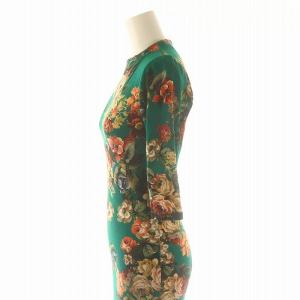 alice + olivia フラワー総柄 ロングタイトワンピース 七分袖 0 緑 グリーン マルチカラー