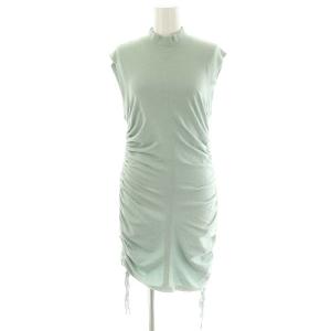 サイドドローストリング ノースリーブワンピース 膝丈 コットン XS 黄緑 イエローグリーン /NR OS