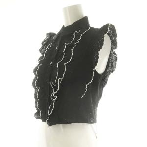 SNIDEL 23SS ロップドスカラフリルブラウス ノースリーブ ショート丈 F 黒 ブラック