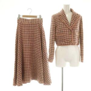 ツイードジャケット フレアスカート セットアップ ブレザー シングル ロング丈 ミモレ丈 0 S ピンク