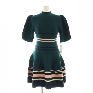 23SS ホールガーメントフレアミニワンピース 半袖 F 緑 グリーン