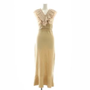 2点セット フリルビスチェニットワンピース ロング マキシ丈 ノースリーブ F ベージュ /MI OS