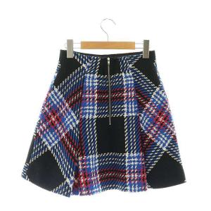 SNIDEL 22AW ロービングチェックミニスカート フレア ウール混 1 青 黒 白 ピンク