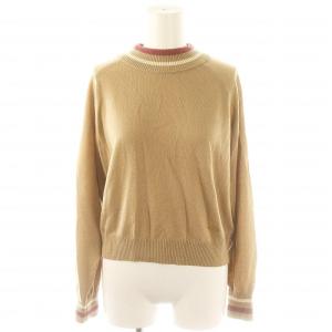 BLUE LABEL CRESTBRIDGE チェック ジャカード ニット スカート セットアップ セーター 長袖 プルオーバー フレア ロング丈 マキシ丈 38 M ベージュ