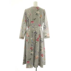 Chesty 22AW 花柄プリーツワンピース ロング 長袖 0 グレー マルチカラー