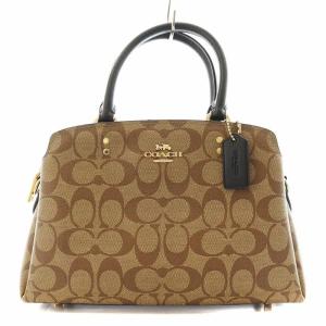 シグネチャー ハンドバッグ PVC レザー 茶 ブラウン 黒 ブラック 91494