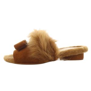 Salvatore Ferragamo VALERY FUR ミュール ヴァラ リボン 6.5 ブラウン