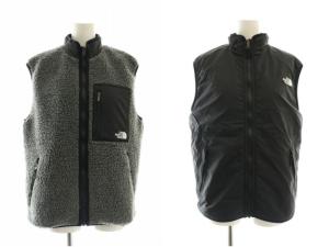 リバーシブルエクストリームパイルベスト ボア ジップアップ ロゴ刺繍 XS グレー 黒 ブラック NP72431