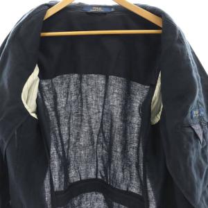 POLO RALPH LAUREN ピークドラペル リネン ダブルブレスト テーラードジャケット XL 紺 ネイビー