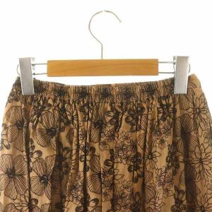 OBLI 刺繍ベージュスカート フレアスカート ロング M ベージュ 黒 ブラック /DF OS