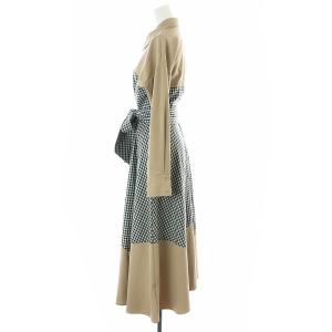 Diagram GRACE CONTINENTAL チェック切替シャツワンピース ミモレ ロング 長袖 36 S ベージュ 黒 ブラック