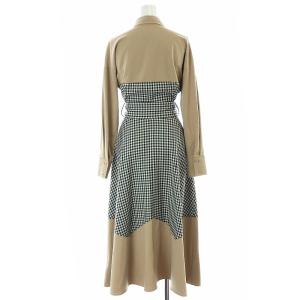 Diagram GRACE CONTINENTAL チェック切替シャツワンピース ミモレ ロング 長袖 36 S ベージュ 黒 ブラック