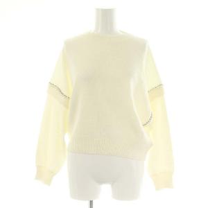 23SS パールレイヤードニットトップ セーター 長袖 ビジュー 36 白 ホワイト /DF OS