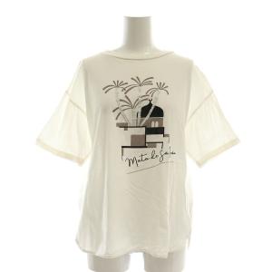 ボリュームスリーブトップ トップス Tシャツ 半袖 プルオーバー コットン 36 S 白 ホワイト /YQ