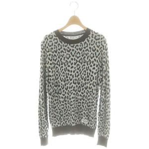 LEOPARD CREWNECK SWETER ニット ウールシルク混 カットソー 長袖 レオパード柄 S グレー 黒 水色