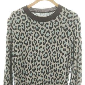 WACKO MARIA LEOPARD CREWNECK SWETER ニット ウールシルク混 カットソー 長袖 レオパード柄 S グレー 黒 水色