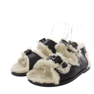 ファーデラックス FUR DELUXE ファーサンダル フラット ストラップ レザー 37 24cm 黒 ブラック