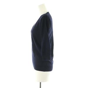 JIL SANDER ウールカシミヤ ニット Vネック カットソー 五分袖 34 紺 ネイビー