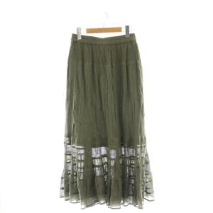 クレープティアードスカート ロング マキシ丈 フレア イージー 36 カーキ /MI OS