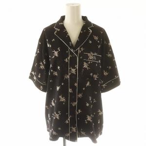 SNIDEL ホーム HOME ジャガードサテンパイピング 開襟シャツ&ショートパンツ セットアップ 上下 パジャマ ナイトウェア F 黒