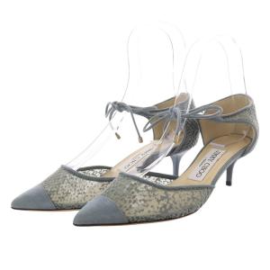 FLOCKED MESH パンプス ハイヒール ポインテッドトゥ メッシュ スエード 34 21cm 水色