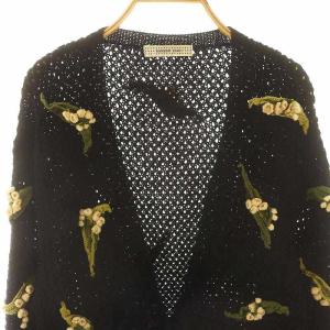 KANEKO ISAO フラワーモチーフウールカーディガン ニット 長袖 黒 ブラック