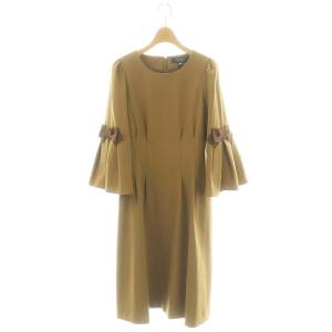 シックエレガントドレス ロング丈 ミモレ丈 長袖 36 S 茶 ブラウン /YQ OS