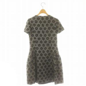 M'S GRACY 花柄 ツイード 半袖 ワンピース ひざ丈 リボン 38 黒 白 ブラック ホワイト