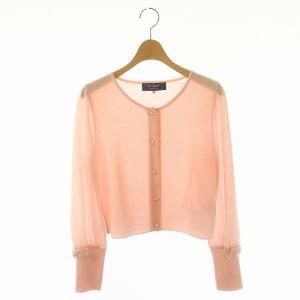 パールボタン 袖リボン カーディガン ニット 長袖 38 ピンク /DF OS