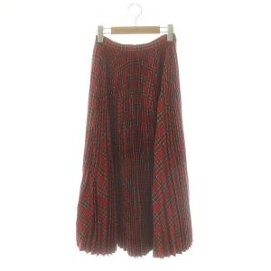 チェックプリーツスカート ロング フレア 34 赤 レッド マルチカラー /DO OS