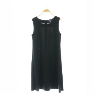 ロゴグログランジップノースリーブワンピース ロング ストレッチ ボートネック 40 L 黒 ブラック