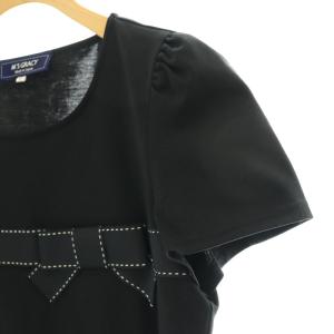 M'S GRACY リボンデザインカットソー Tシャツ 半袖 パフスリーブ 40 L 黒 ブラック
