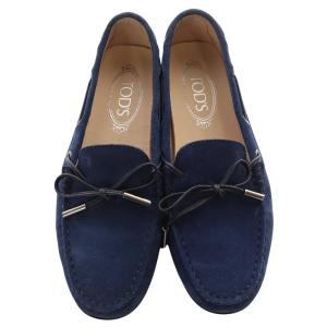 TOD'S ドライビングシューズ スエード リボン ローファー 37 24cm 紺 ネイビー