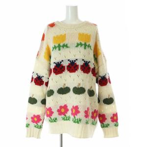 フラワーニット セーター 長袖 オーバーサイズ F アイボリー /AT OS