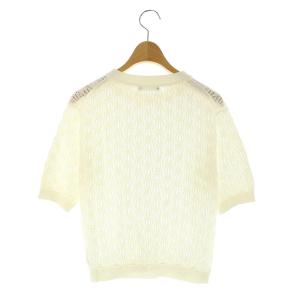 theory luxe 24SS Lark Kiara ローゲージ ニット カットソー 五分袖 レース柄ステッチ 38 白 ホワイト