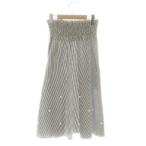 René スタッズ ストライプ フレアスカート ロング 34 チャコール 白 ホワイト