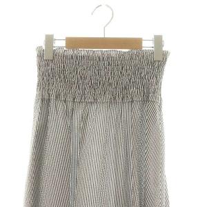 René スタッズ ストライプ フレアスカート ロング 34 チャコール 白 ホワイト