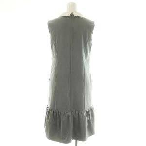 René ベーシック ノースリーブワンピース 襟付き ギャザー 膝丈 32 グレー 白 ホワイト